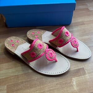 Jack Rogers "Jacks" Flat Sandals,Cork and Neon Pink size 8.5